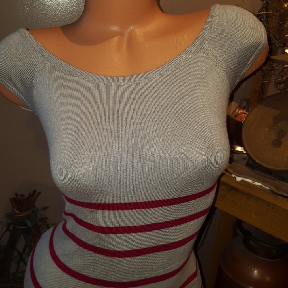 bebe Gray Mini Dress with Pink Stripes - Picture 2 of 8
